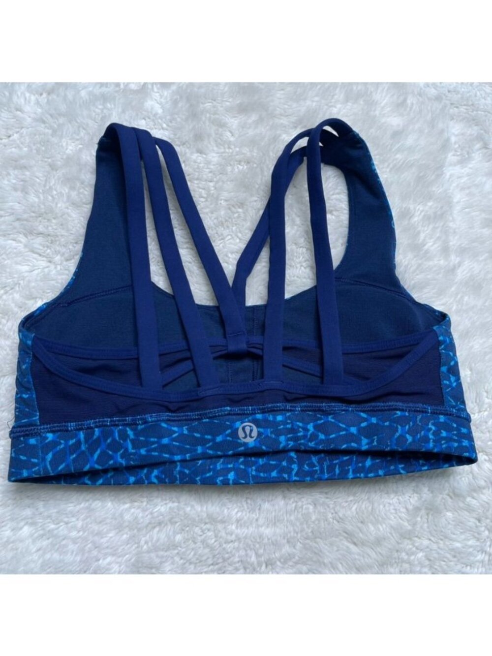Lululemon Energy Bra Exhale Size 4 Blue Abstract Snakeskin Multi Strap Sports Br